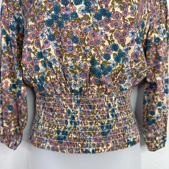 Maeve By Anthropologie Shirt Womens XS Floral‎ Smocked Boho Peasant Cottagecore - Picture 4 of 7